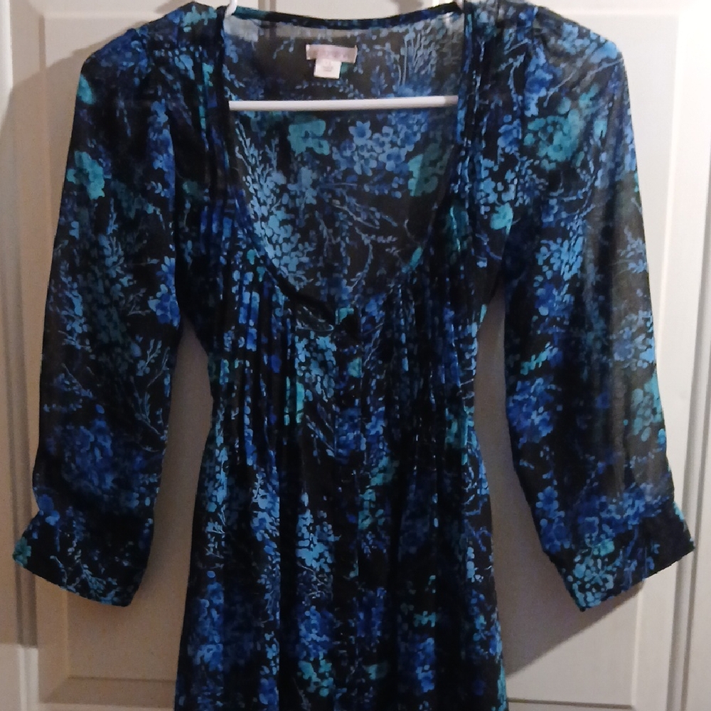 Xhilaration Teal and Black Patterned Blouse